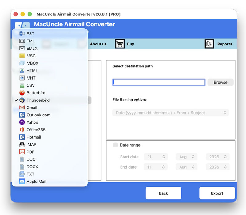 select a file format