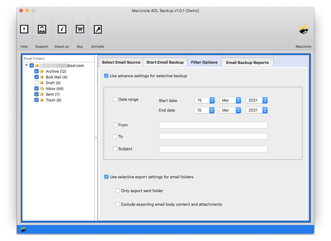 set up filter option for selective migration