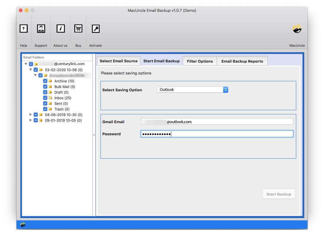 Enter login credentials to import Centurylinks to Outlook