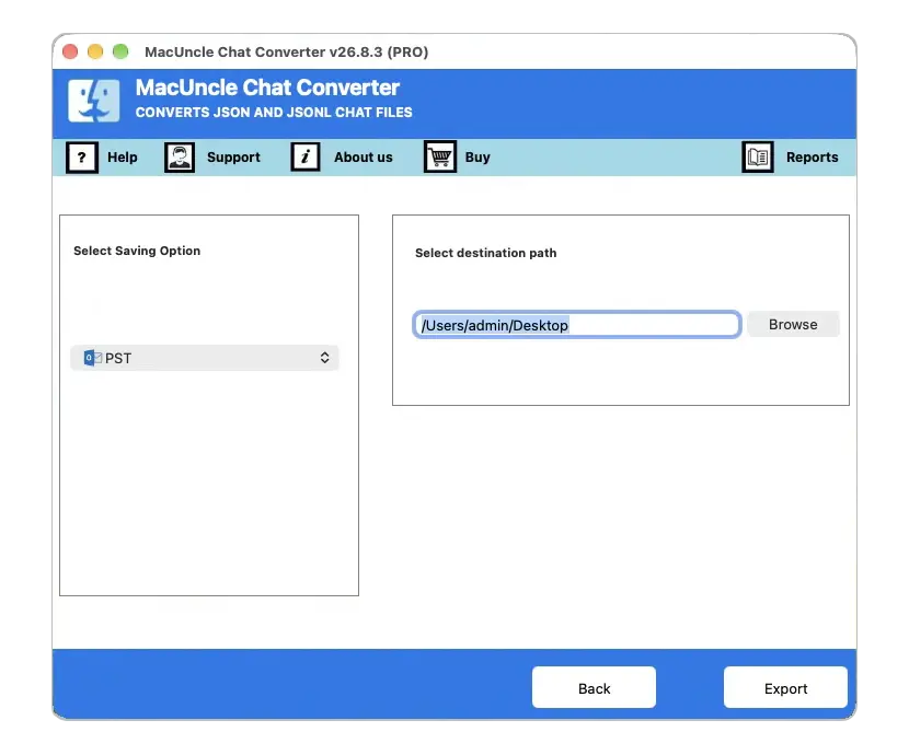 set page options and destination folder