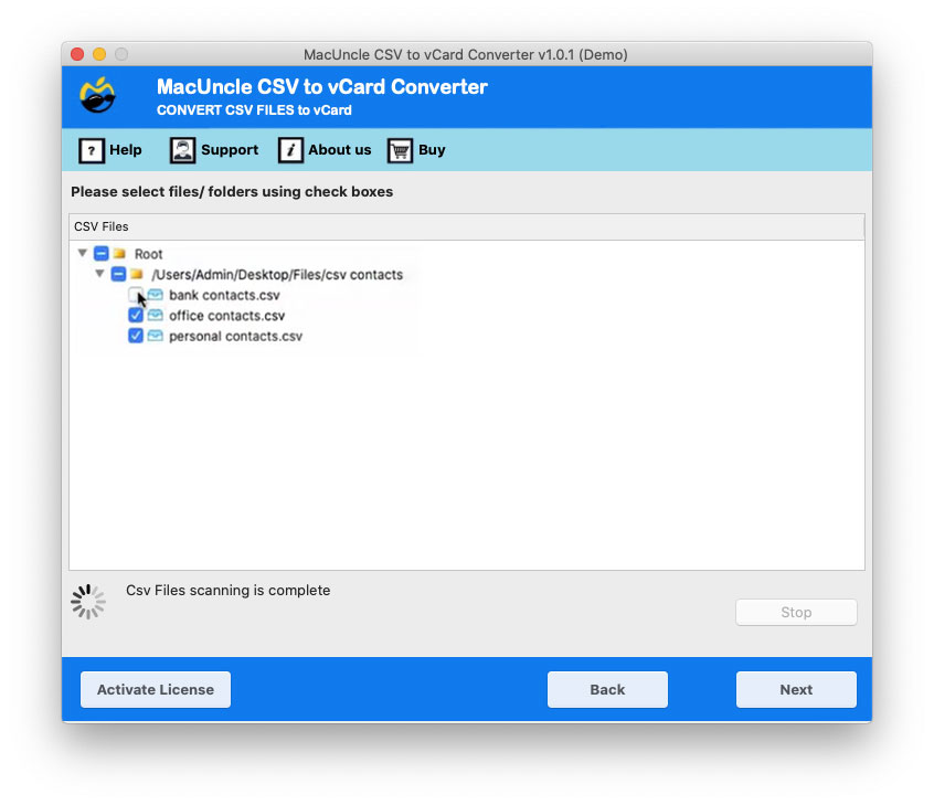 Choose Desired CSV contact files to import csv file to icloud