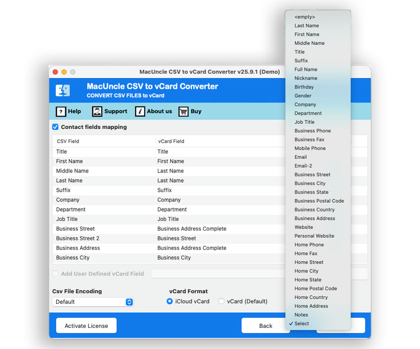 convert csv to vcard