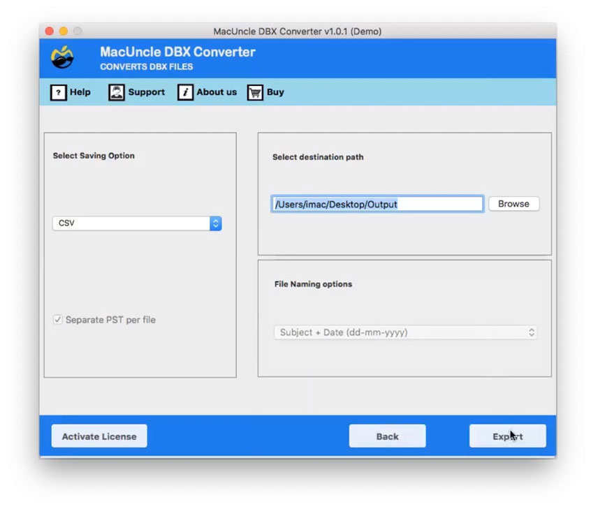 Browse location to store converted DBX files