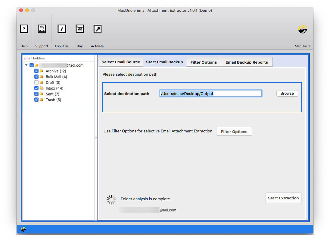 Choose desired location to save all attachment from AOL
