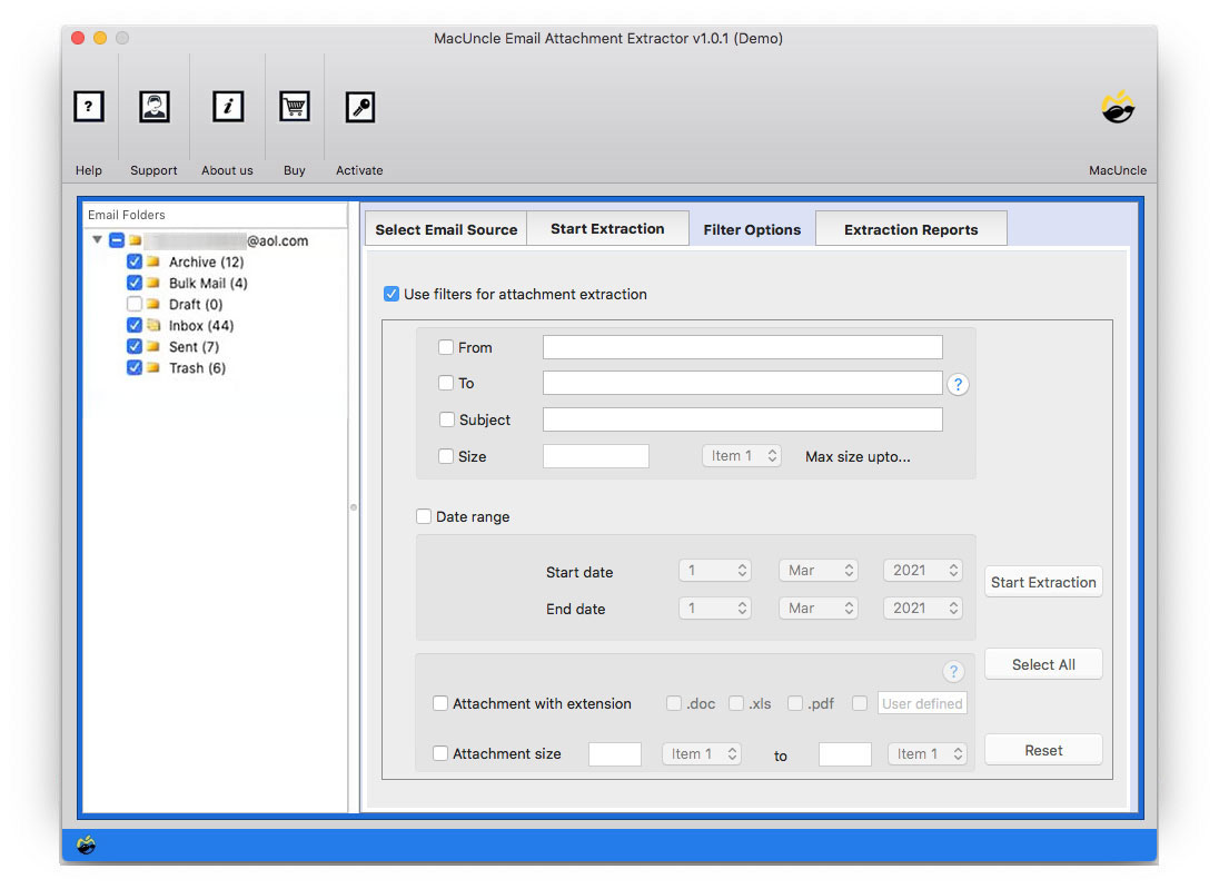 Filter Option for selective attachment extraction