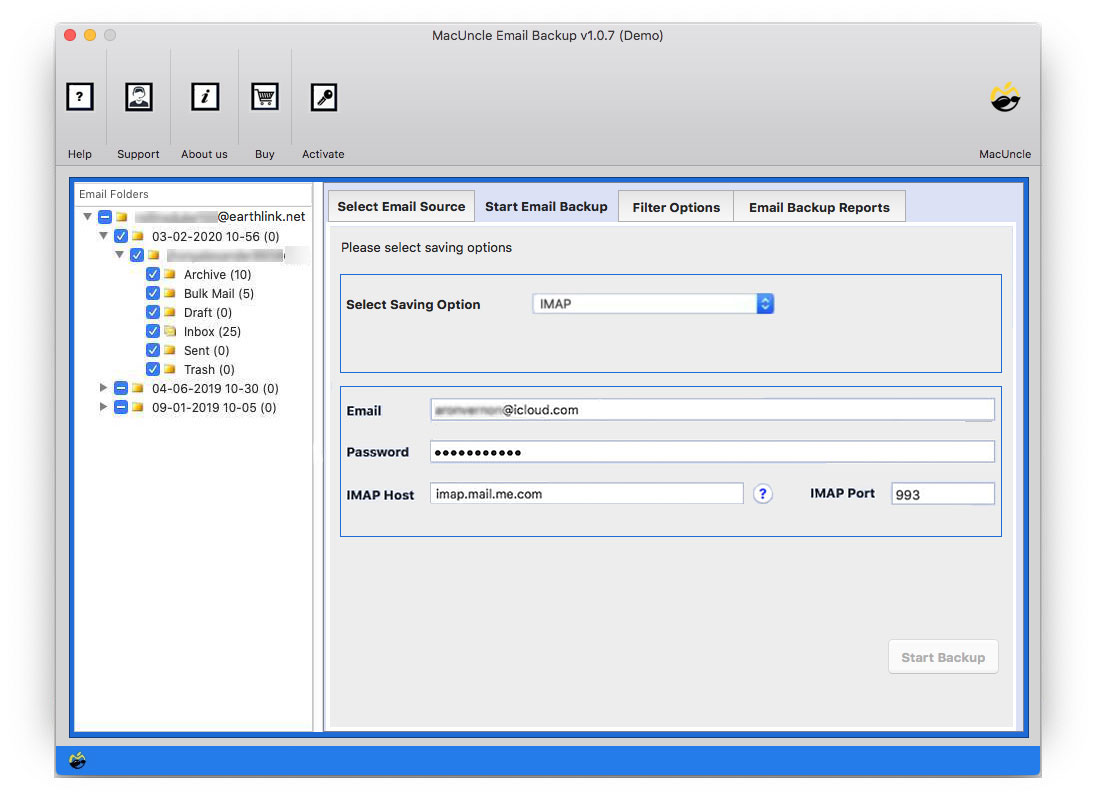 Enter IMAP and Mac Mail credentials