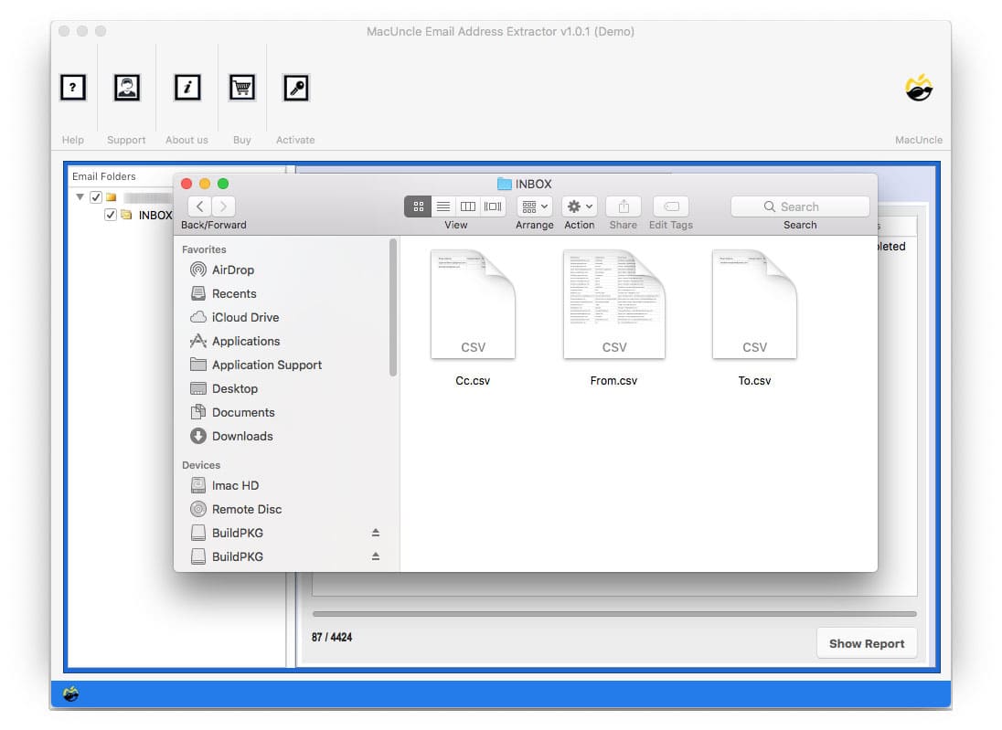 Tool stores Email address in CSV file format