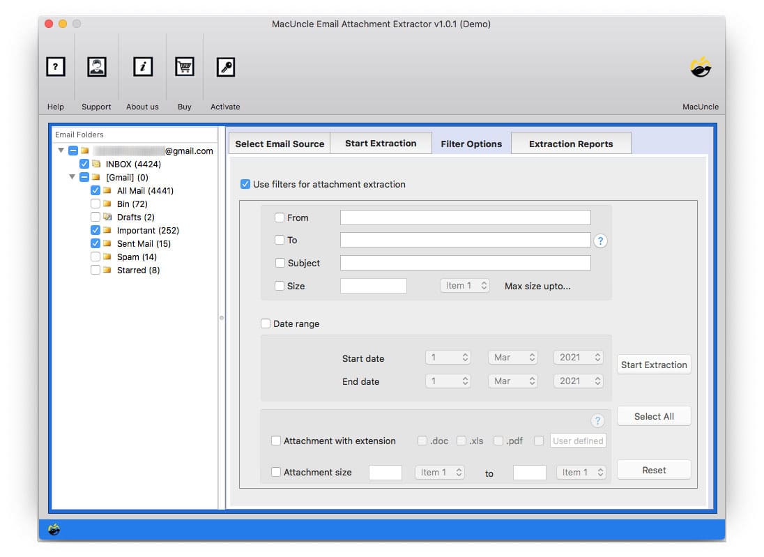 Filter and extract attached documents