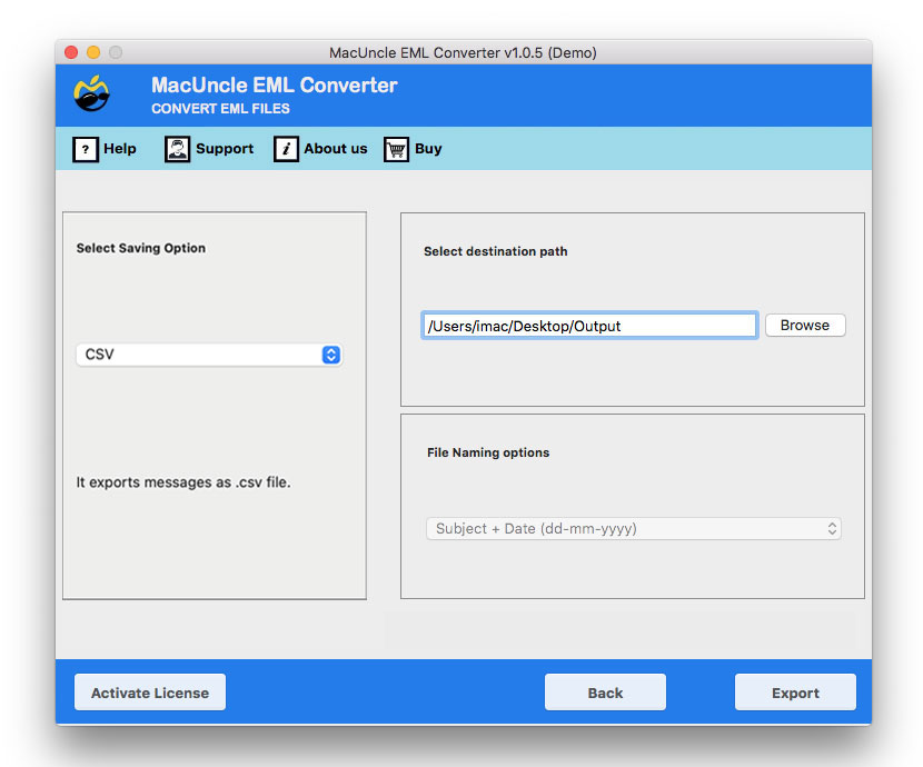 Select CSV and destination location