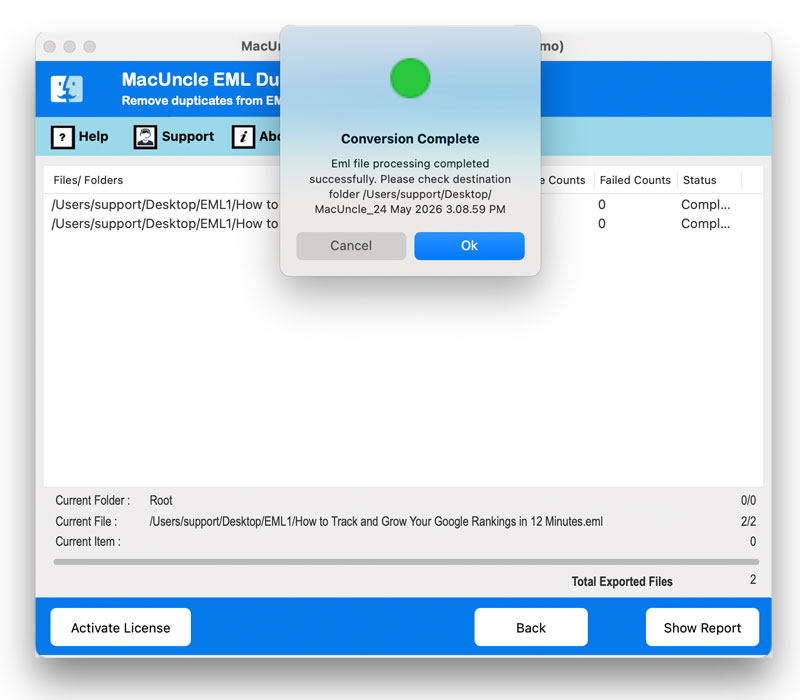delete duplicate eml files