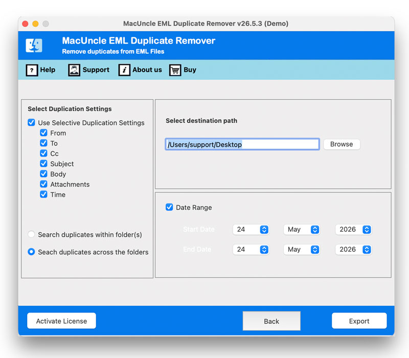 use duplicate remover to reduce eml file size
