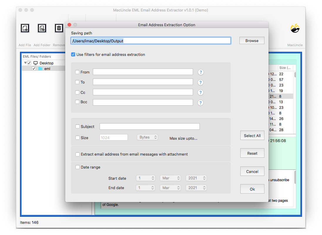 Filter option for selective EML Email ID extraction