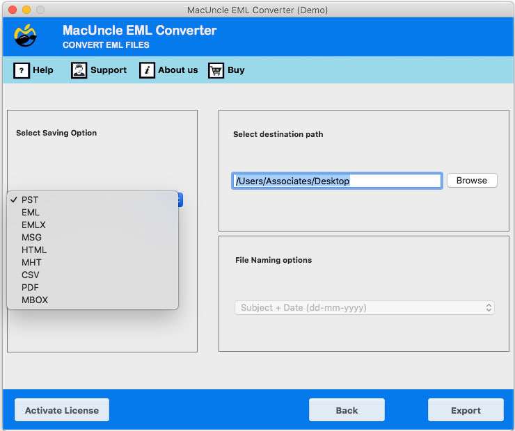 Choose the file format