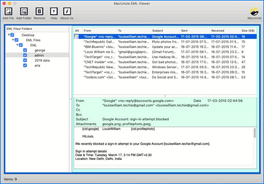 EML Files Displays on the Tool