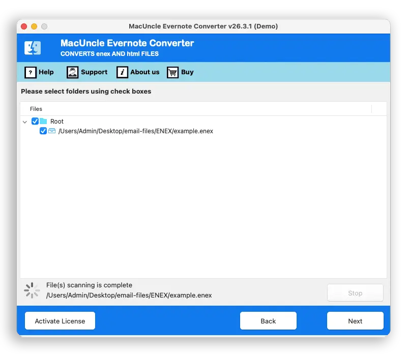 Choose desired files or folders