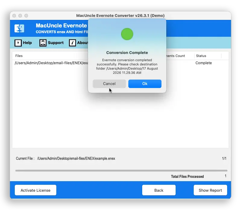 Evernote conversion completes