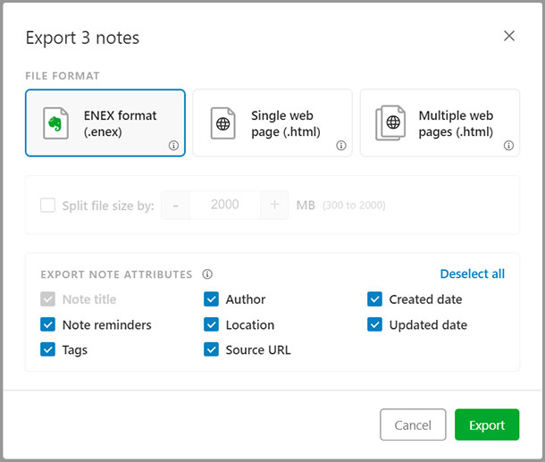 Export Evernote Files locally