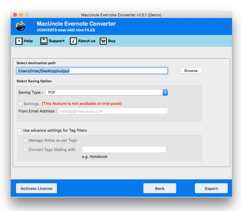 Export Evernote to Word and choose Doc format and set the filter 