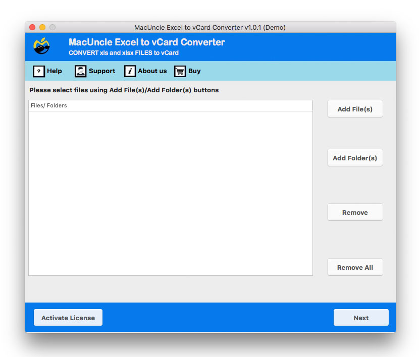 start Excel to vCard converter for Mac