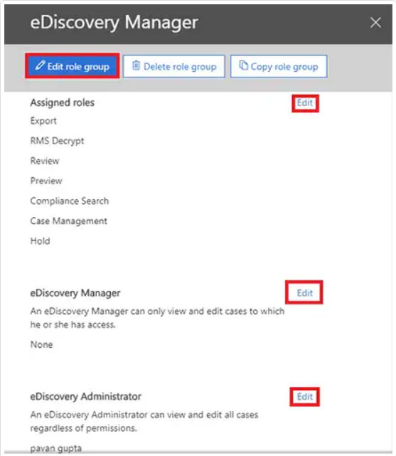 edit ediscovery manager