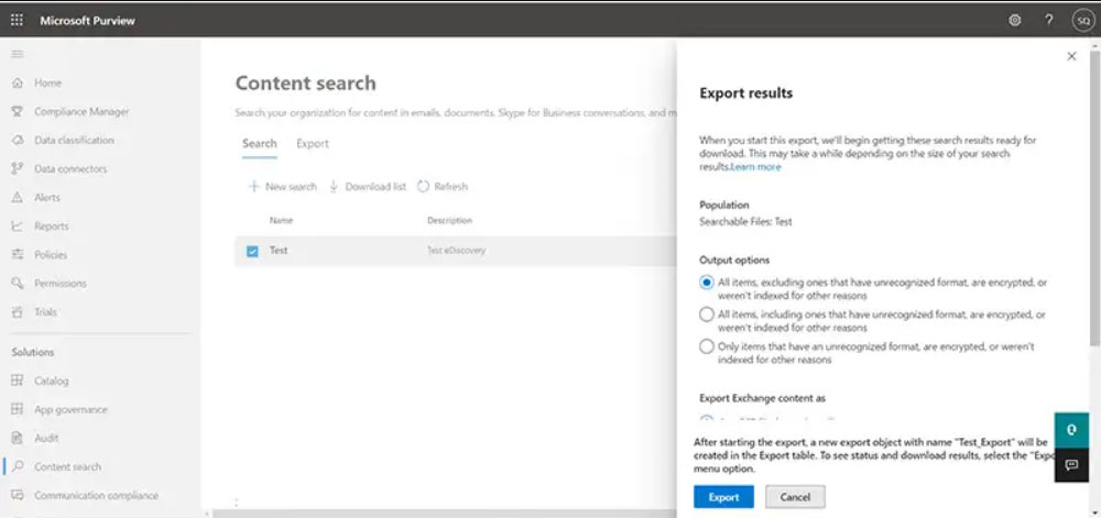 export result output options