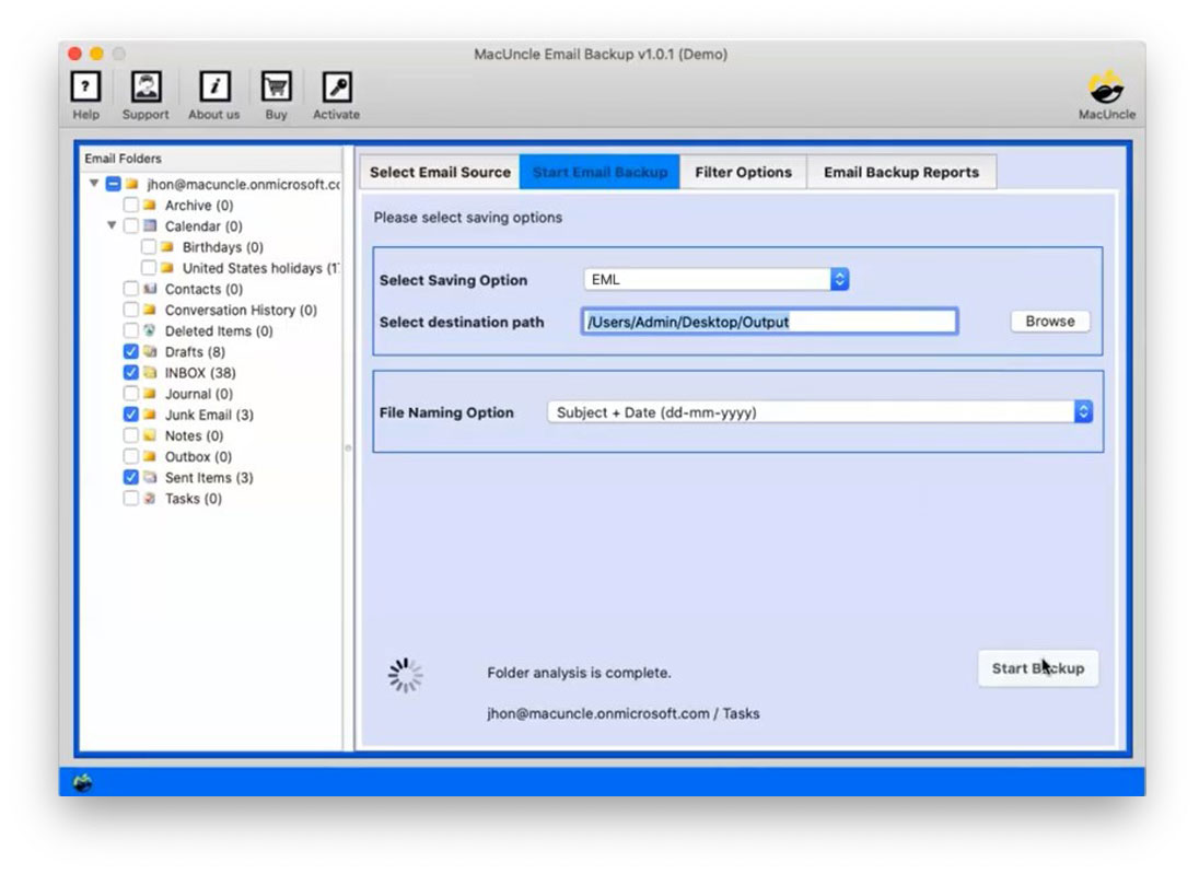 Browse Destination location and Press Start Backup