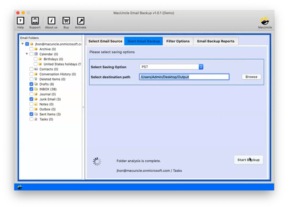 Choose desination path to Export Office 365 to PST