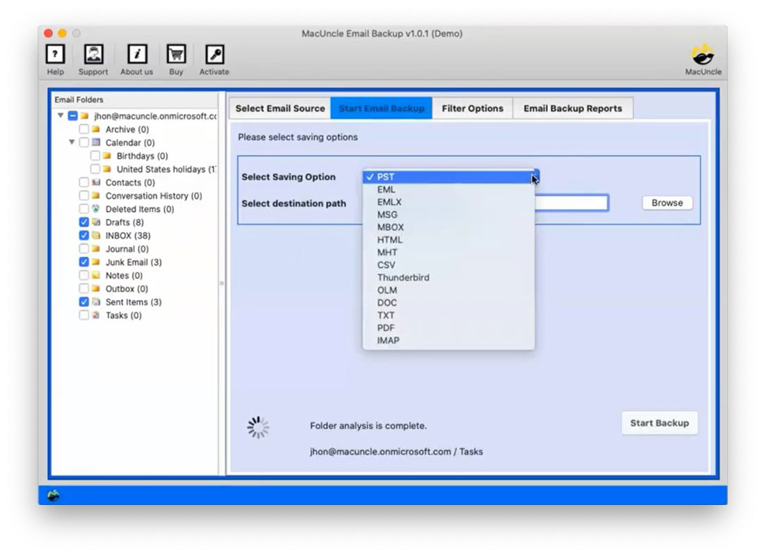 Choose the PST format to Create PST from Office 365