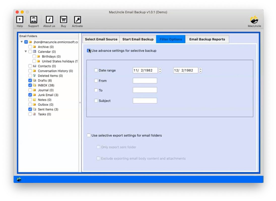 Filter Option to Export selective O365 in PST format