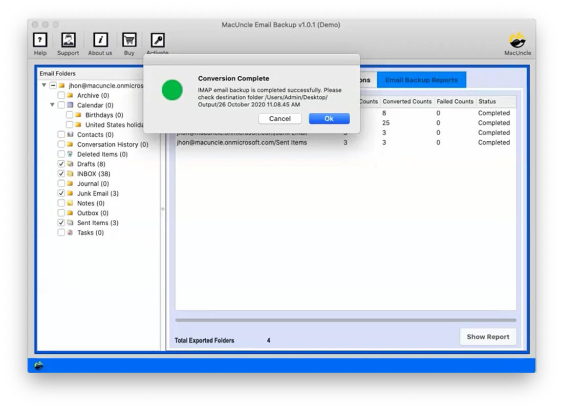 Office 365 to PST Backup on Mac Completes