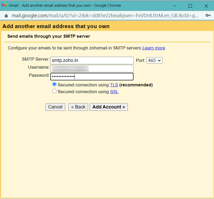 Enter SMTP Serve and other credentials