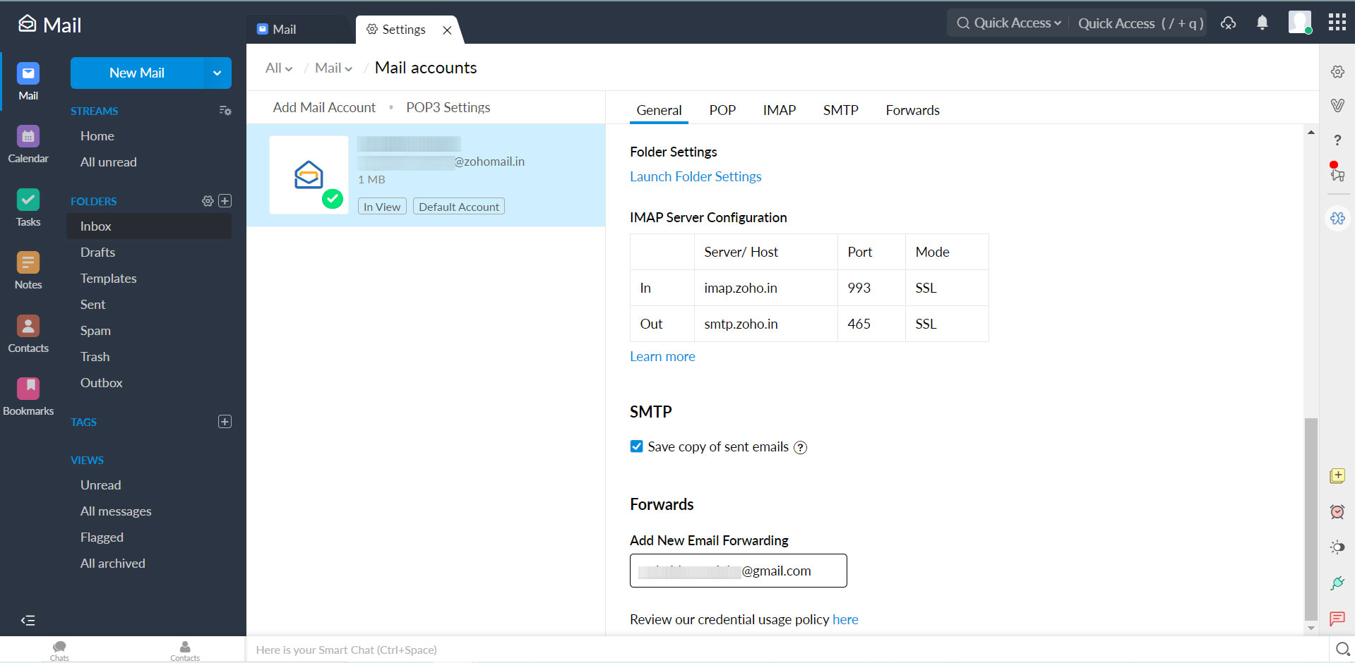 Set IMAP Configuration in Zoho Mail