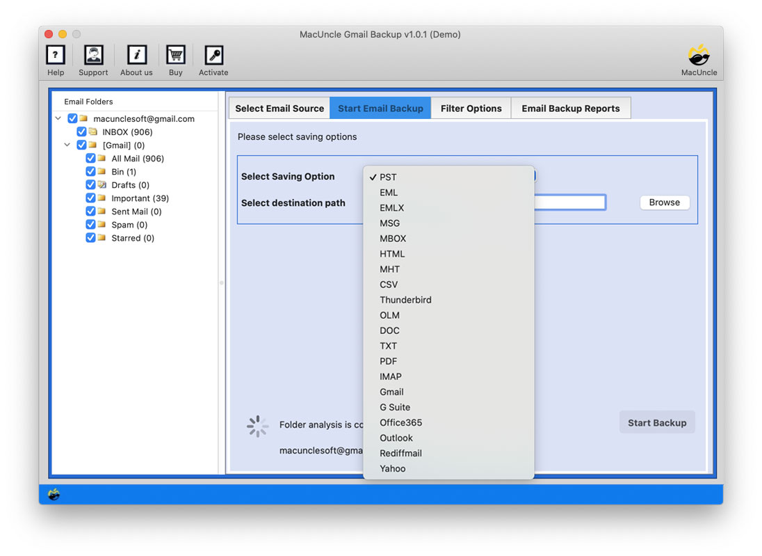 Choose CSV format to Export Gmail Files to CSV