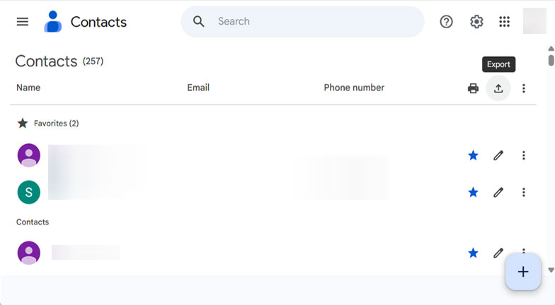 click on export button
