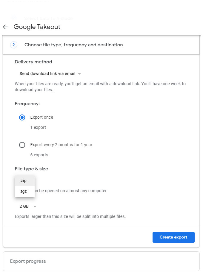 Set file type, frequency and destination 