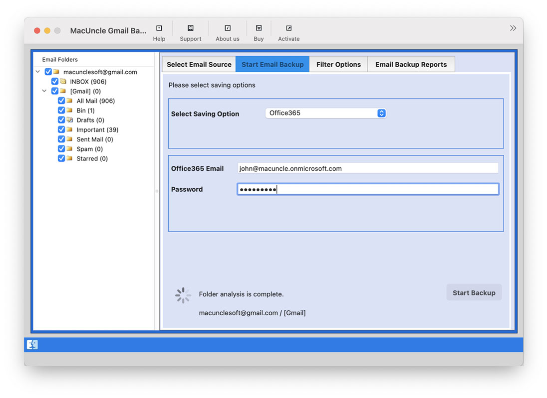 Select Office 365 and enter the login details