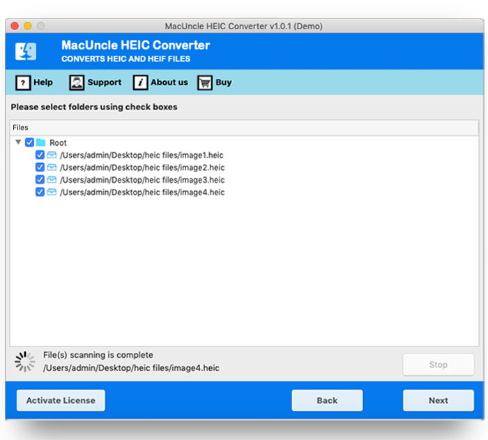 Select desired files from the interface