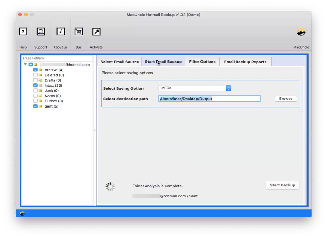 Press Start Backup to Add Hotmail to Mac Mail 