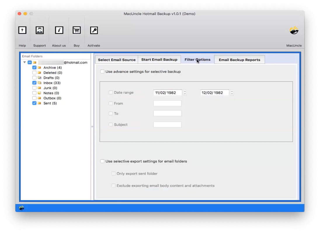 Filter Option to transfer selective Hotmail emails to Mac Mail