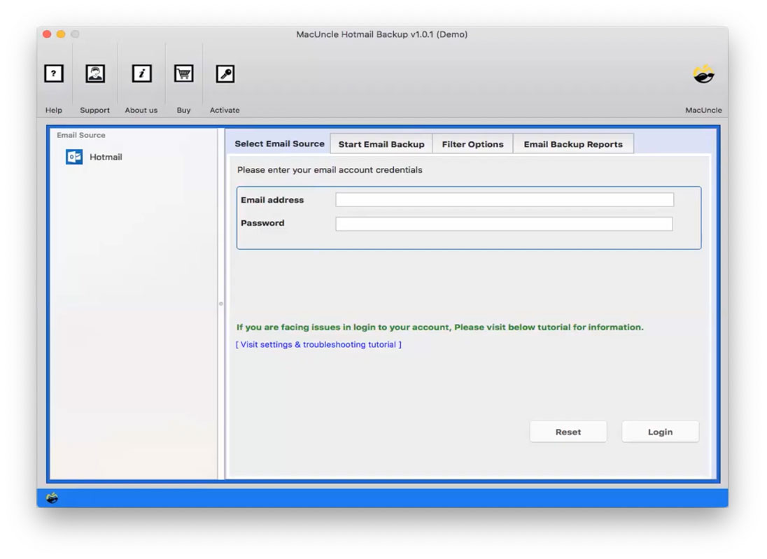 Start MacUncle tool to Transfer Hotmail Emails to Gmail