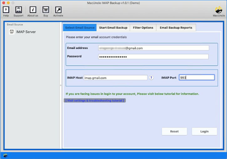 enter credentials to migrate imap to imap