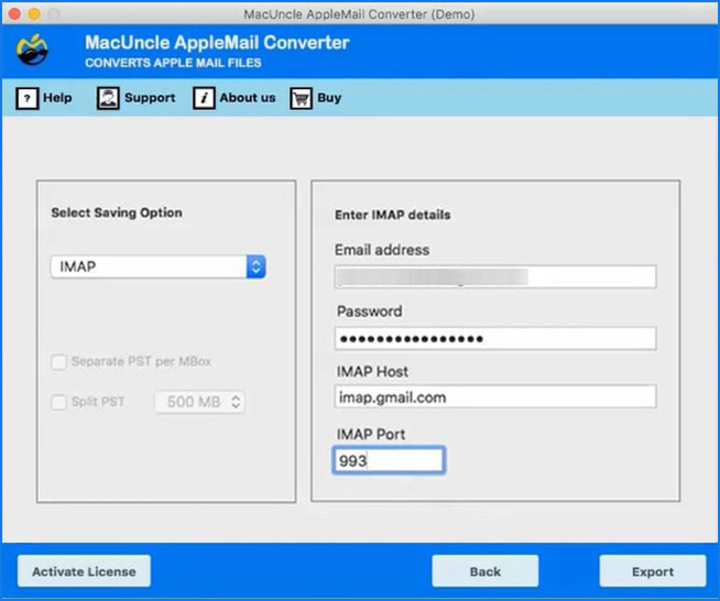 Select IMAP option and enter the credentials