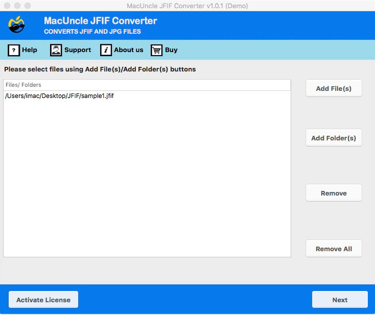 Add JFIF files to the software interface