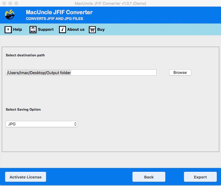 Select PNG option from JFIF to PNG Converter for Mac