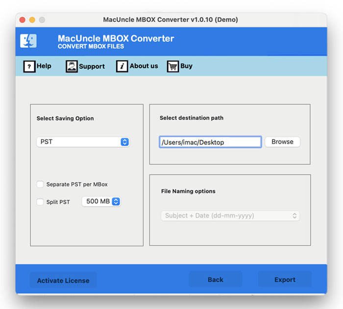 choose a location to Export Evolution Mail to Outlook