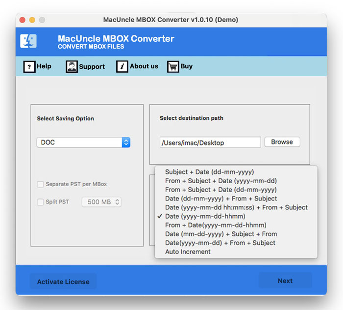 browse a location to store the doc file