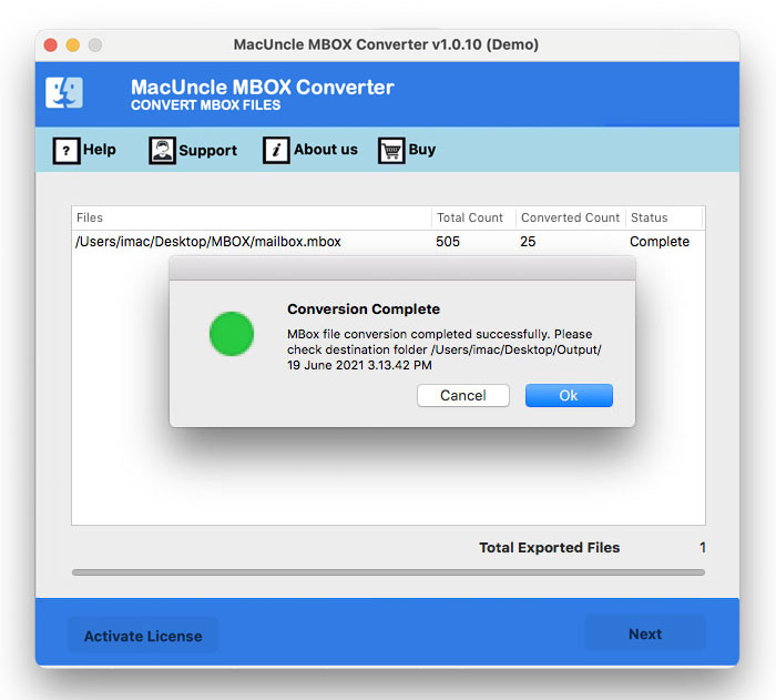 press backup button for mbox to icloud migration