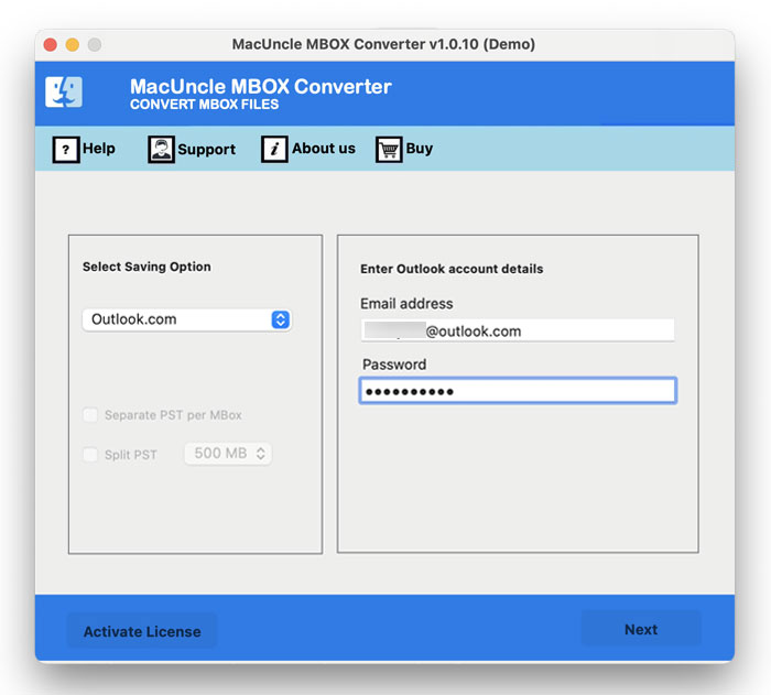 Enter Outlook credentials to import Google Takeout to Outlook