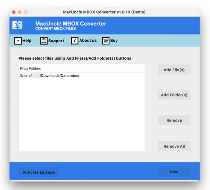 Add MBOX files to the software 