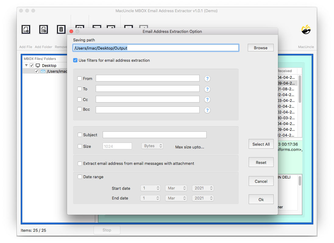 Filter option for selective MBOX Email ID extraction
